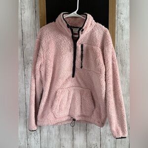 Women’s XS PINK Teddy Bear Sherpa Fleece 1/4 Zip Pink/Black Pullover Sweatshirt